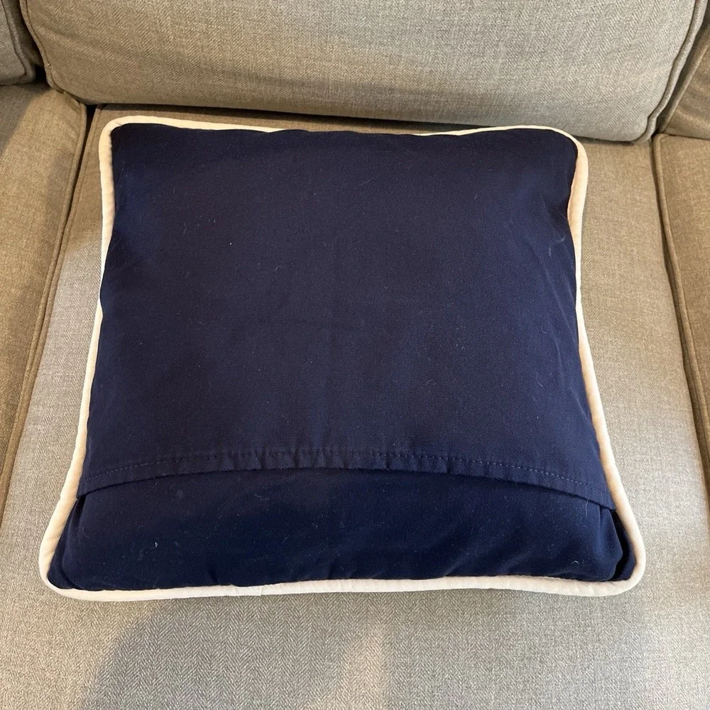 COASTAL Pillow Case Pair Embroidered CORAL + SHELL Navy White, Nantucket Brand